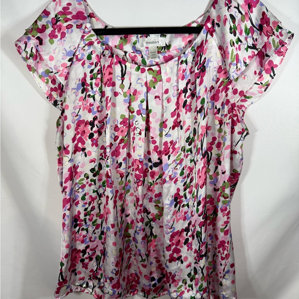 dressbarn Pink and Green Floral Blouse